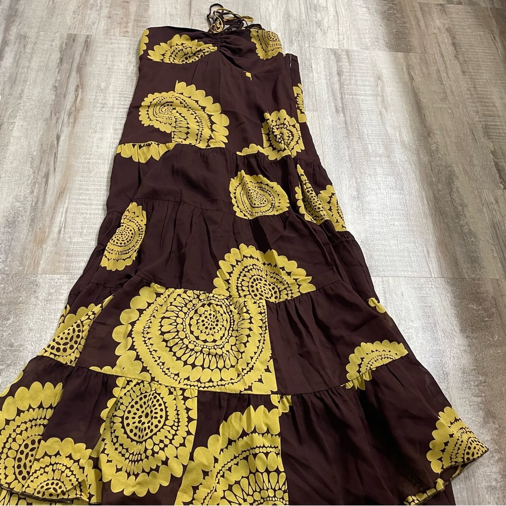 Trina Turk Brown and Yellow Print Dress Size 8